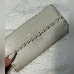 Off White Leather Coach Bifold Wallet Pink Lining